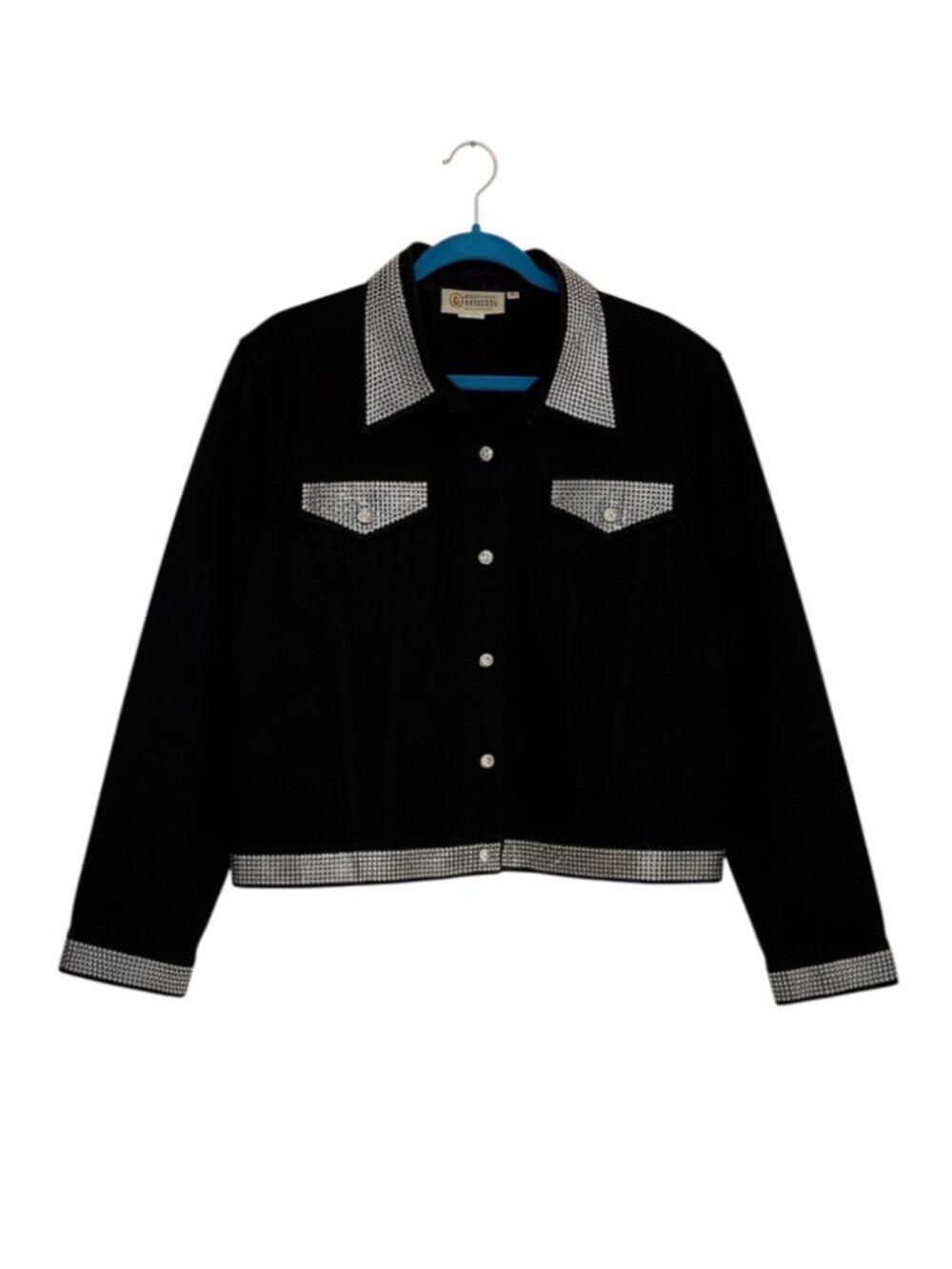 Christine Alexander Rhinestone Crystal Denim Jacket Jewel Bling Black L